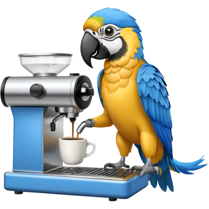 yellow and blue macaw using a espesso machine emoji