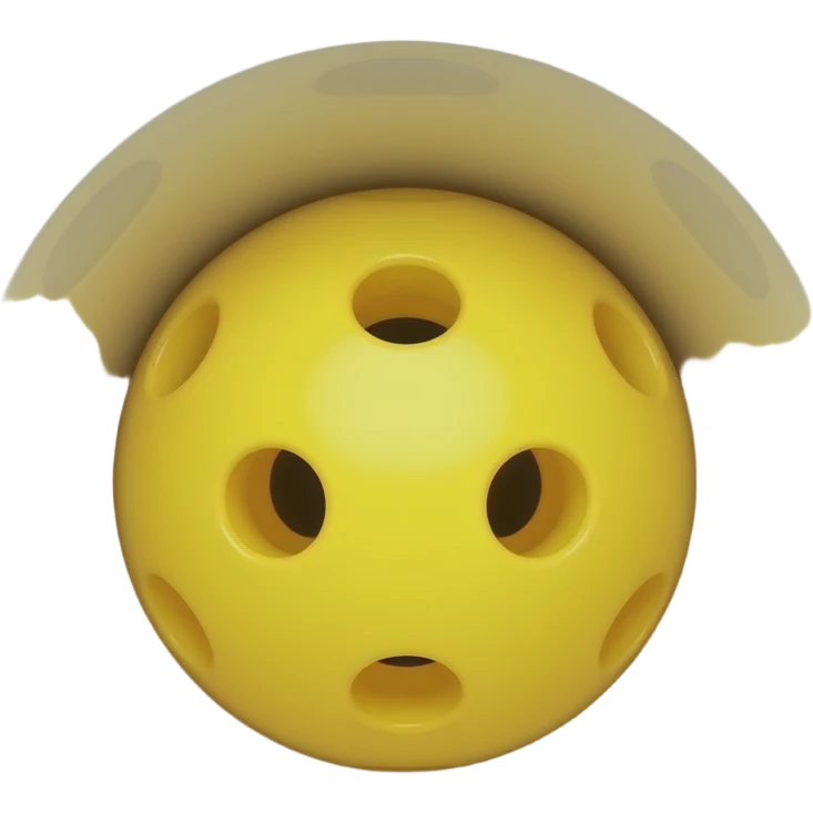 yellow pickleball with light from camera and centered on a hole emoji