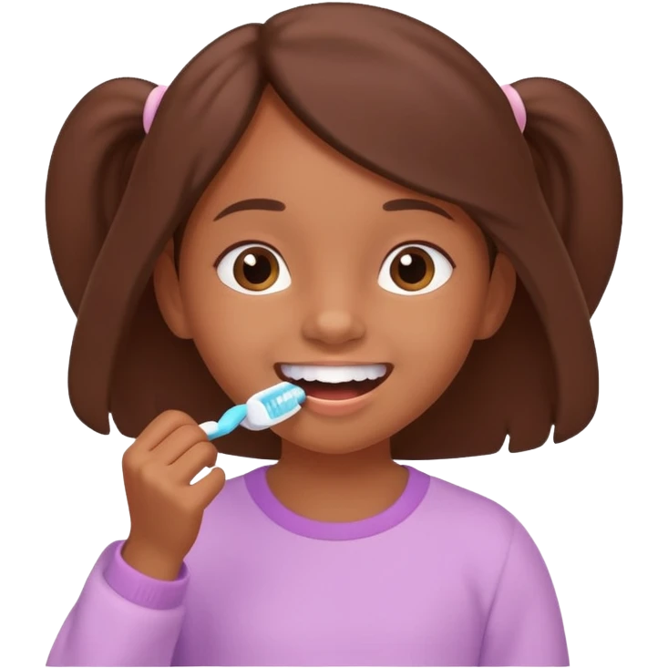 little brown girl brushing her teeth, pastel portrait, bright nourishing morning atmosphere, soft focus, isometric 3d plush emoji