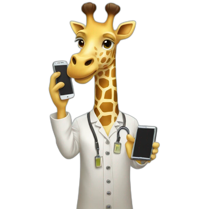 white clothed giraffe holding a smartphone and a ruler in two hands  emoji