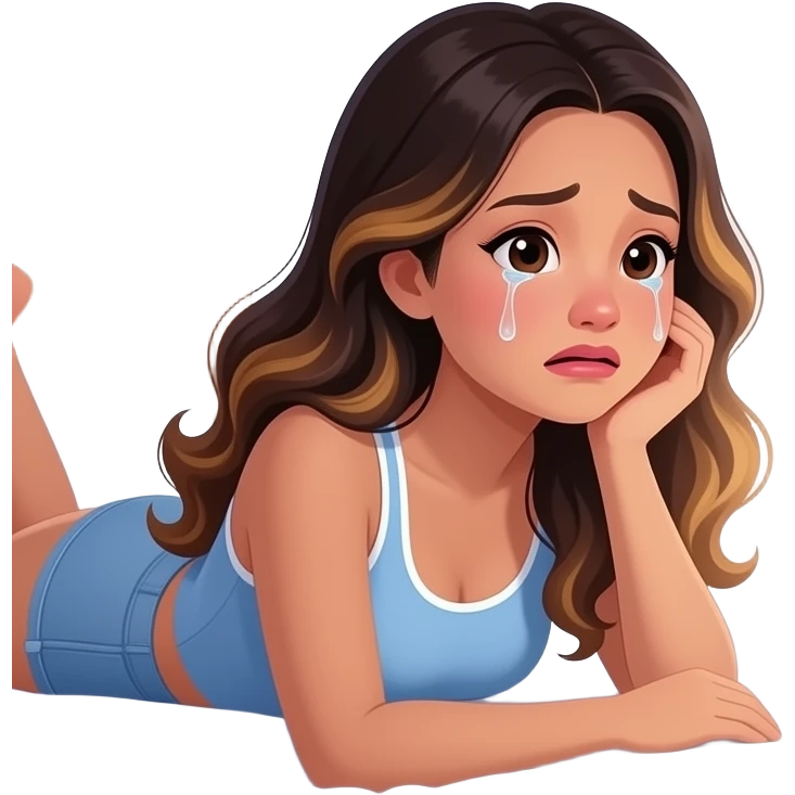 beautiful-filipino-woman-beautiful-eyes-with-long-wavy-hair-balayage-watching-tv-in-bed-crying-side-view emoji