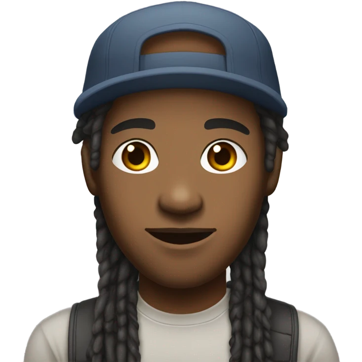 A young African-American male with medium-length dreadlocks, a trimmed goatee, and sharp facial features, wearing a cap. emoji