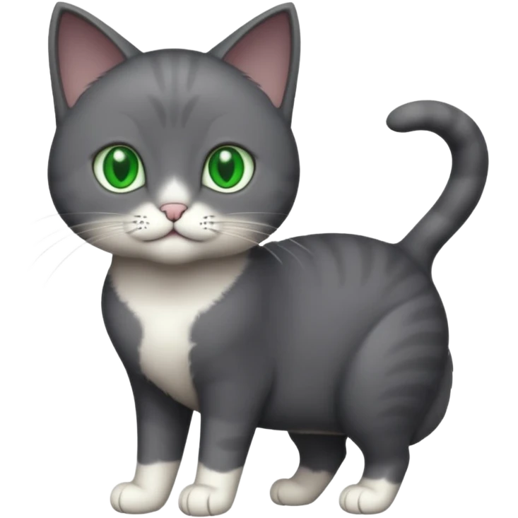 full body solid dark grey cat with green eyes, white paws and white whiskers emoji
