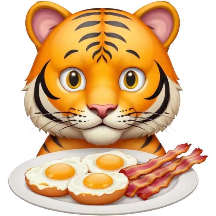 Tiger with plate of eggs and bacon in front of him  emoji