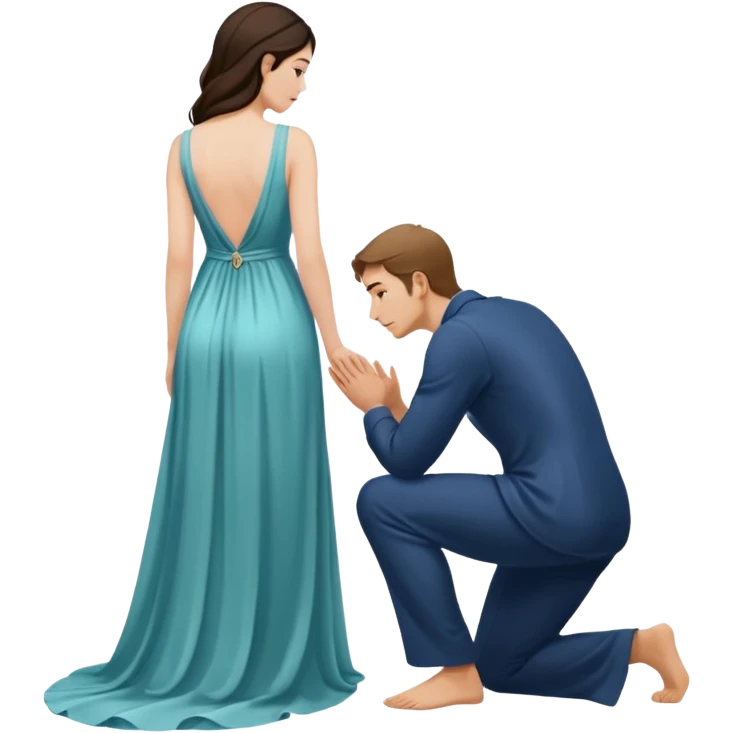 A woman facing towards a man only showing her back and she kneels down emoji