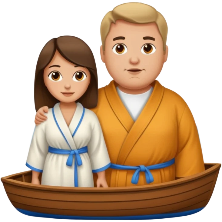 A fat guy in a nice robe on a tiny boat with pretty women emoji