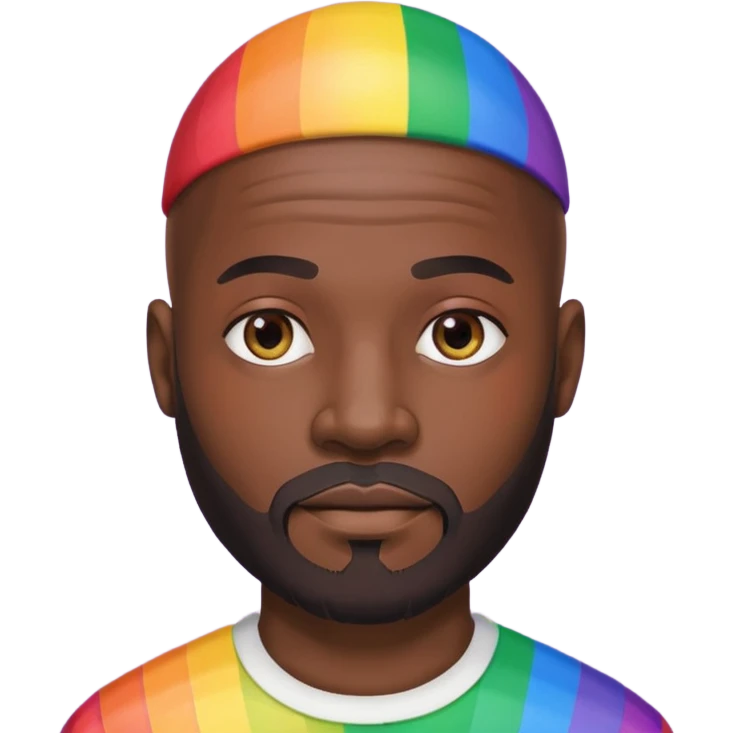   Gay African Man with rainbow skin with beard and bald head  emoji
