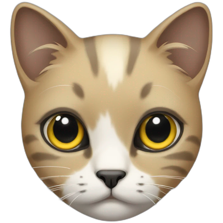 cat with white head and at the top of the head some black color, ears are white, yellow brown eyes, dirty looking emoji