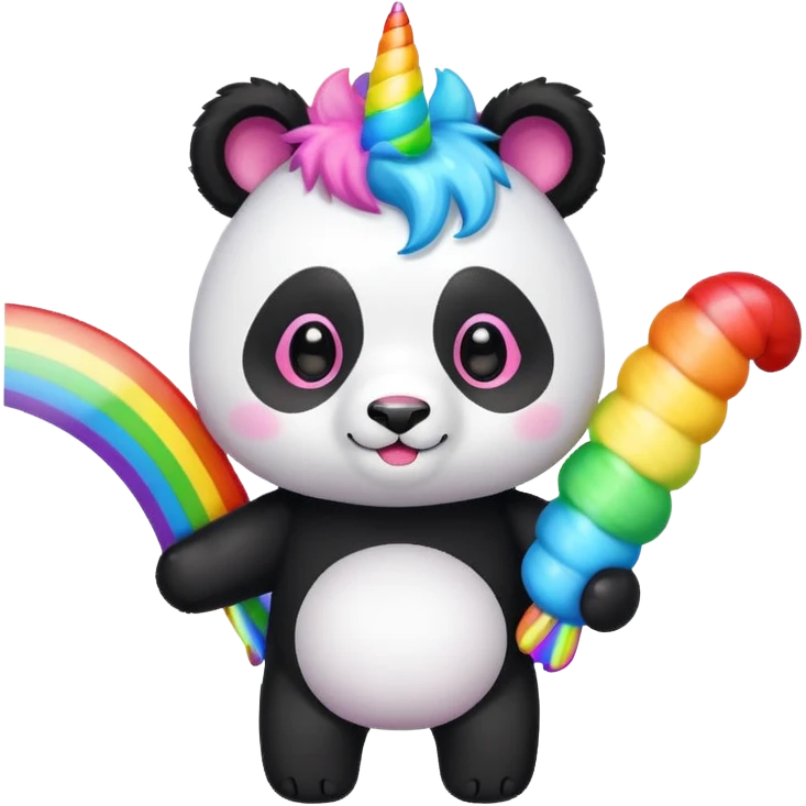 Panda unicorn holding two ends of a rainbow  emoji