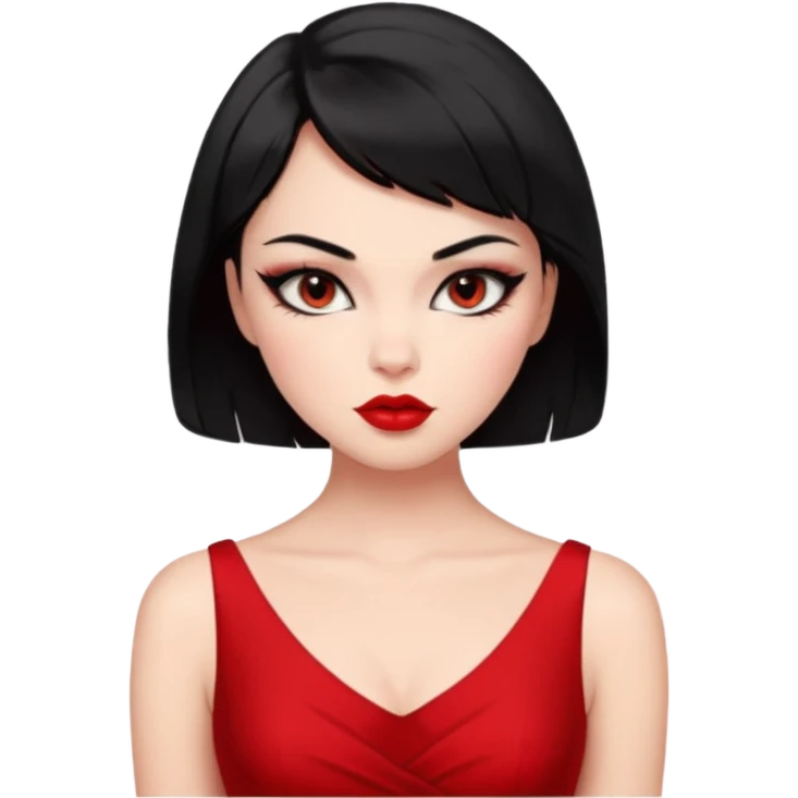 Chica Otaku con delineado gatita con vestido rojo y pelo corto negro súper sexy emoji