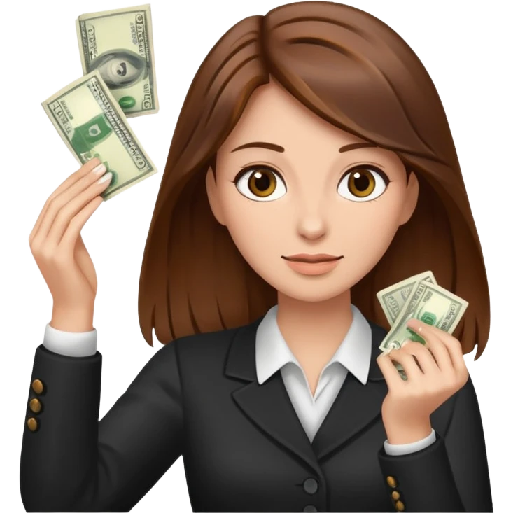 Woman in brown hair throwing money emoji