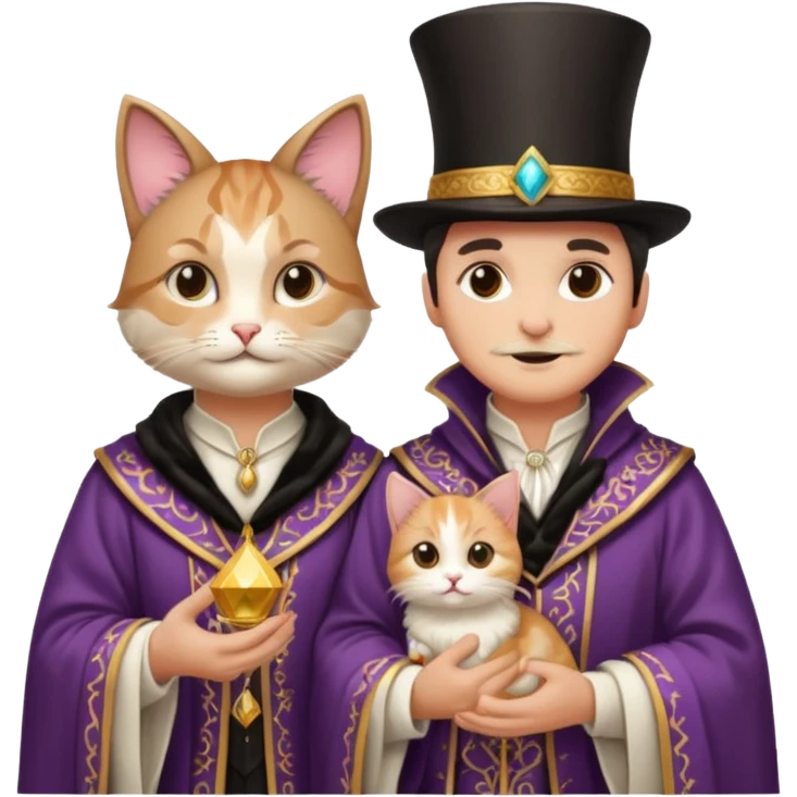 magician couple and their pet cat emoji