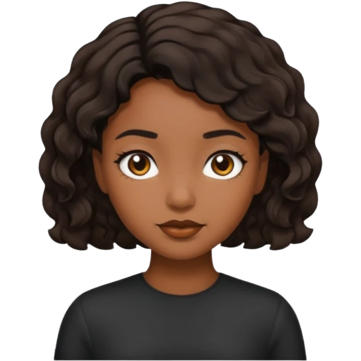Girl with brown skin black short wavy hair emoji