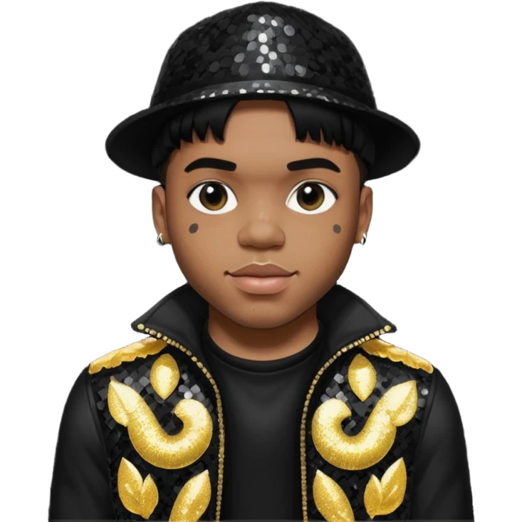 Anderson Paak with black hair, black sequin outfit emoji
