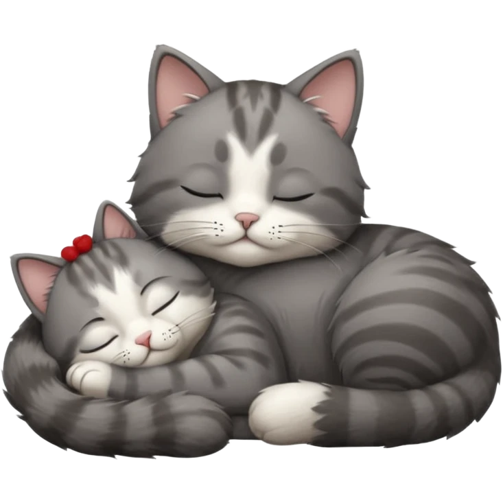 dark grey and white small cat with closed eyes, leaning his head on his paw while leaning on his elbow lying down emoji
