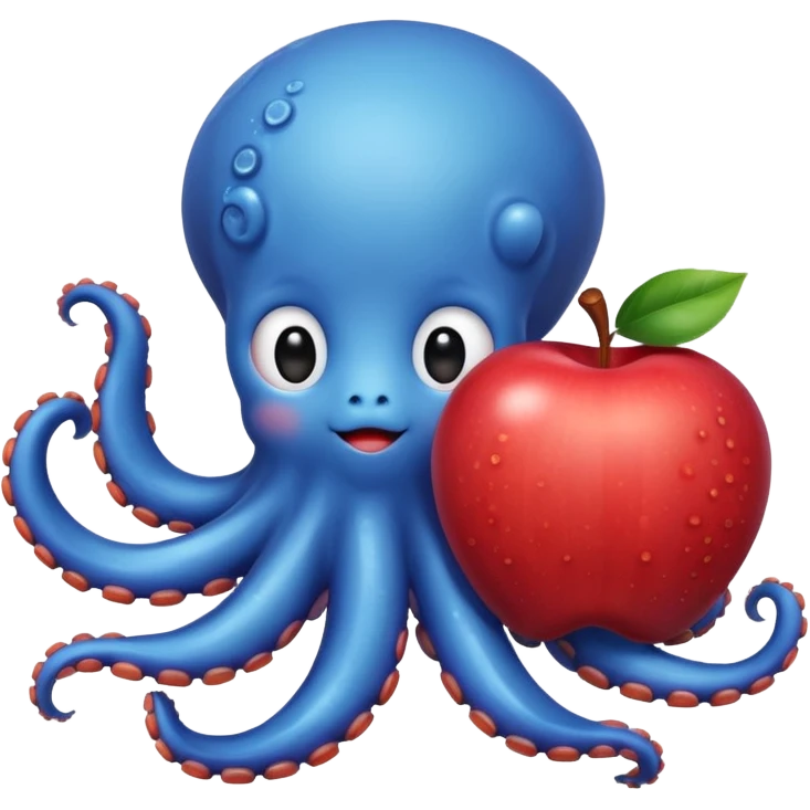 blue kawaii octopus holding an apple emoji