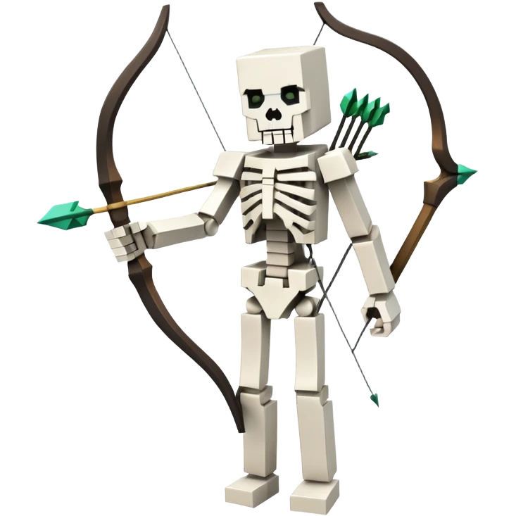 Minecraft Skeleton full body with bow and arrow, white blocky character emoji