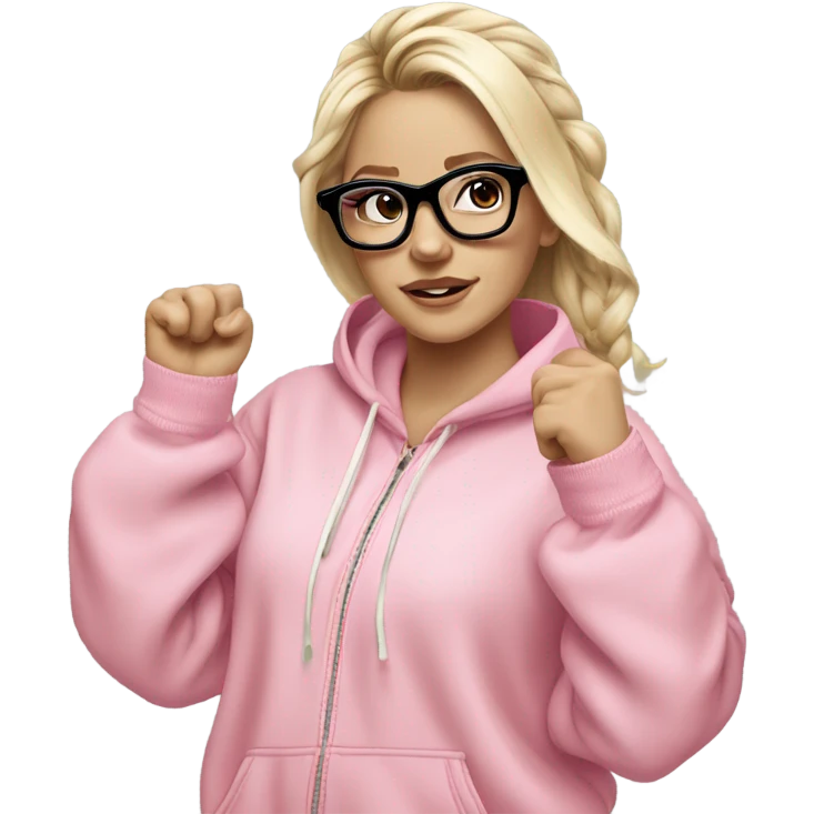 dancing-fair-haired-white-girl-pink-oversize-tracksuit-black-glasses emoji