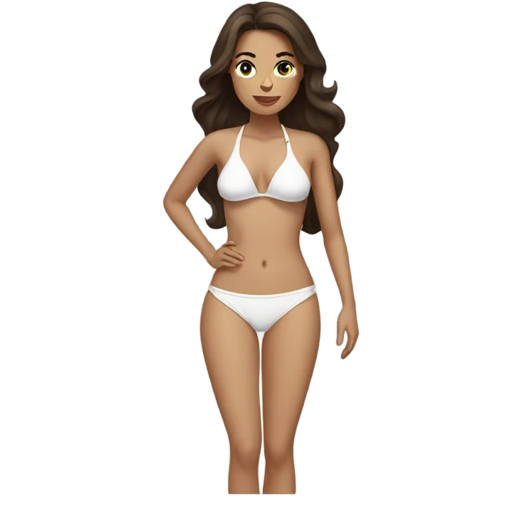 Brunette beauty in white bikini emoji