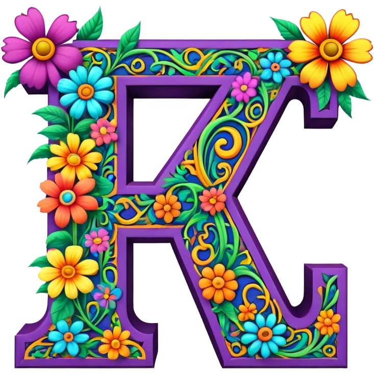 3D, gothic style psychedelic colored Letter Z with hippie style flower border emoji