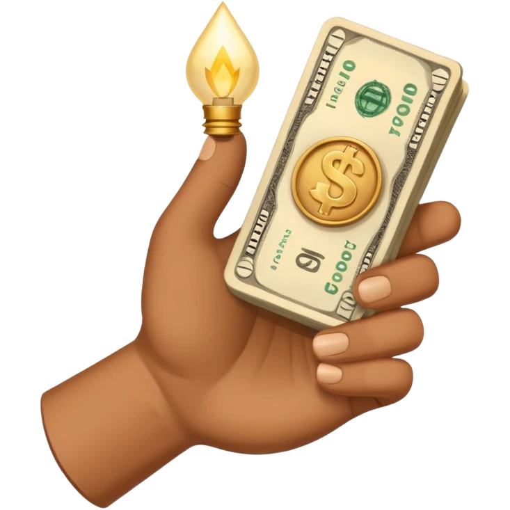 brown hand holding Light beige money emoji