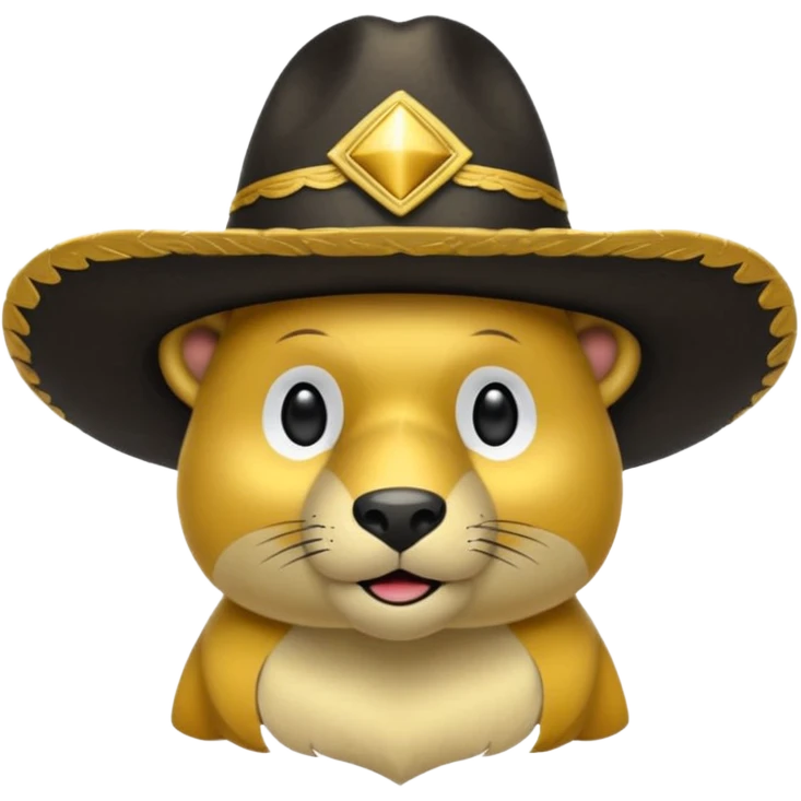 Oso dorado con sombrero elegante y moño negro confundido animatronico emoji