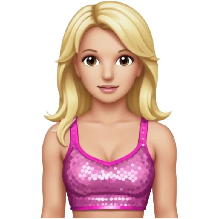 Britney Spears with long blonde hair, sequin pink crop top emoji