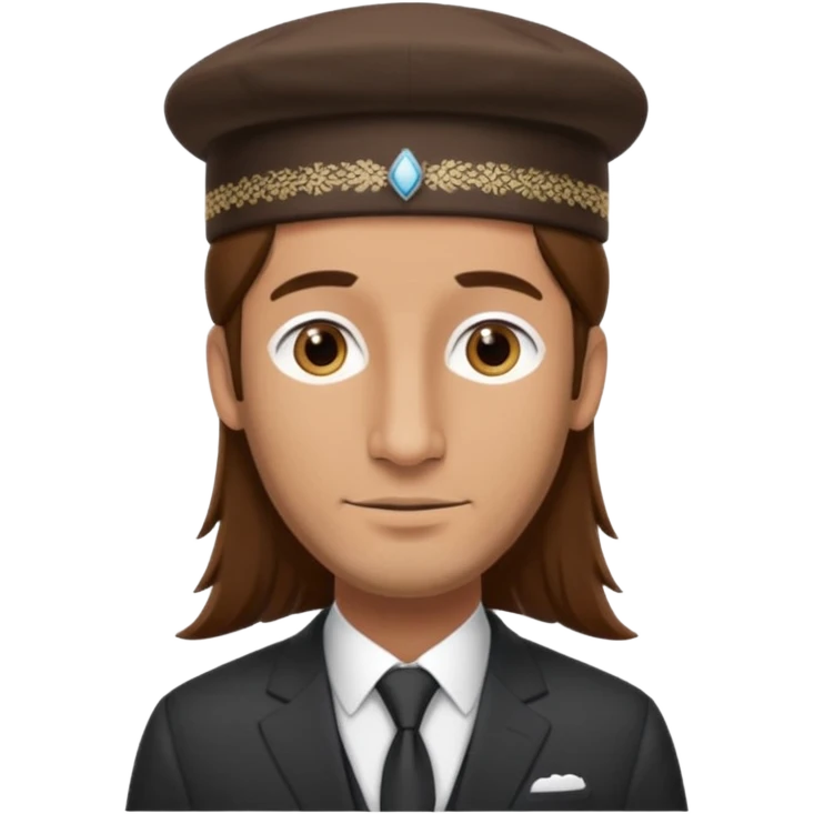 Man with a long nose wearing a suit and kippah, he has long brown hair with a payot emoji
