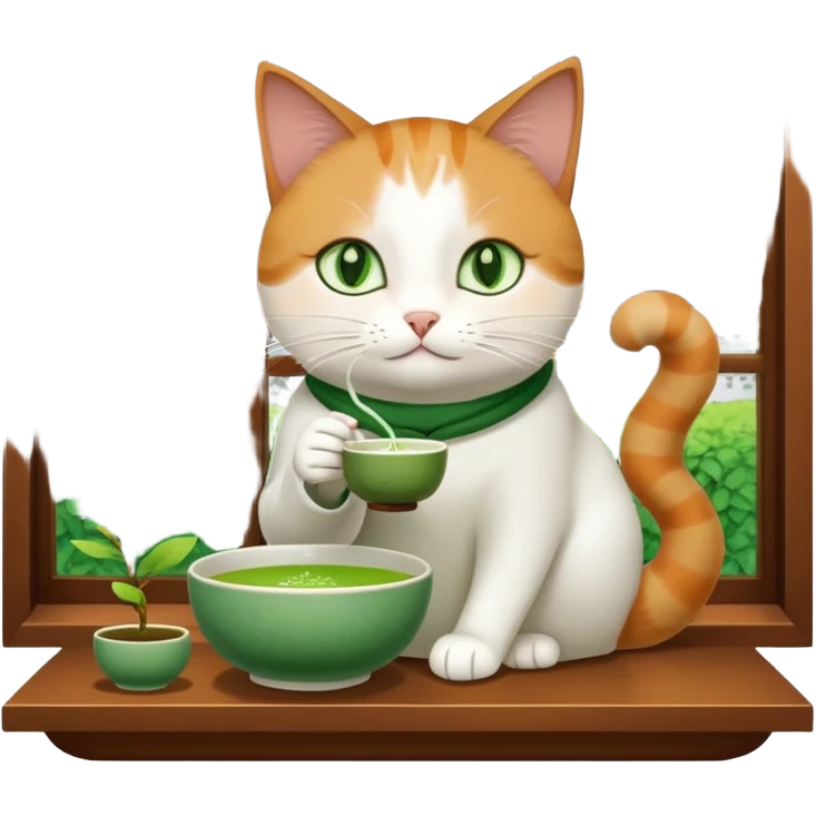 cat with matcha and window emoji