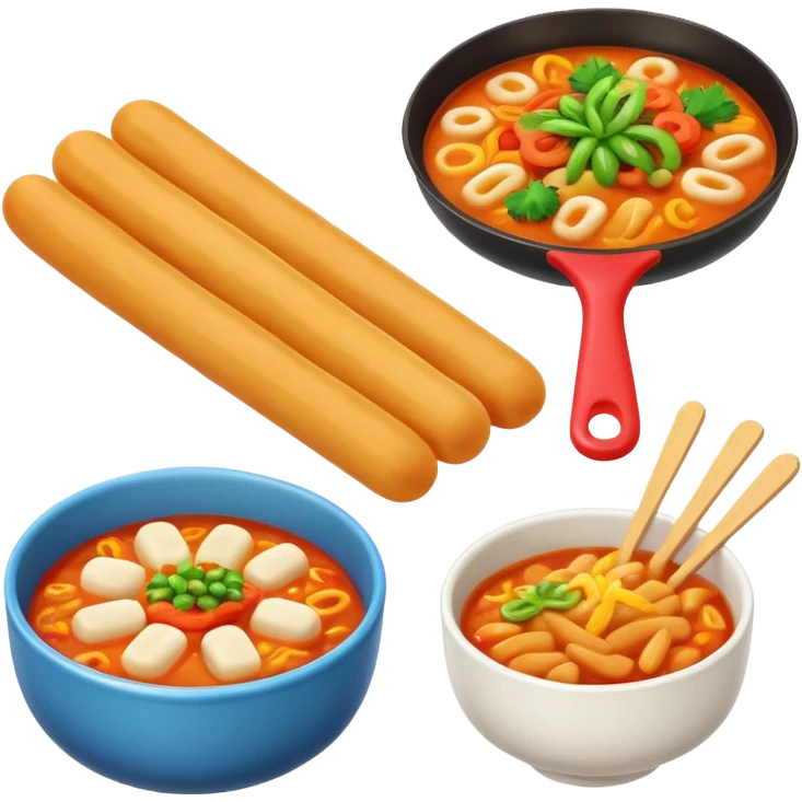 붕어빵, 오뎅, 떡볶이, 콜팝이 함께 있는 이모지 emoji
