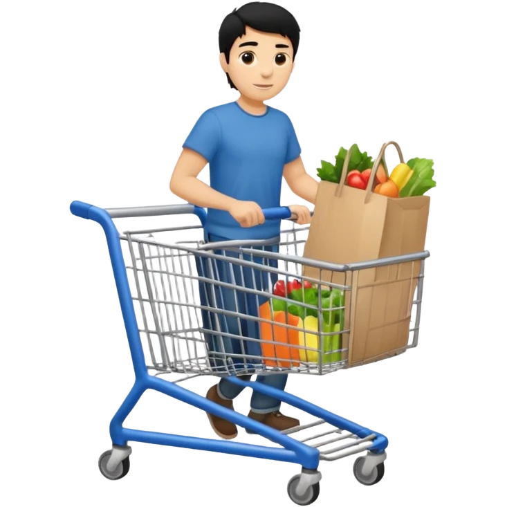 man-with-a-shopping-cart-full-body black hair emoji