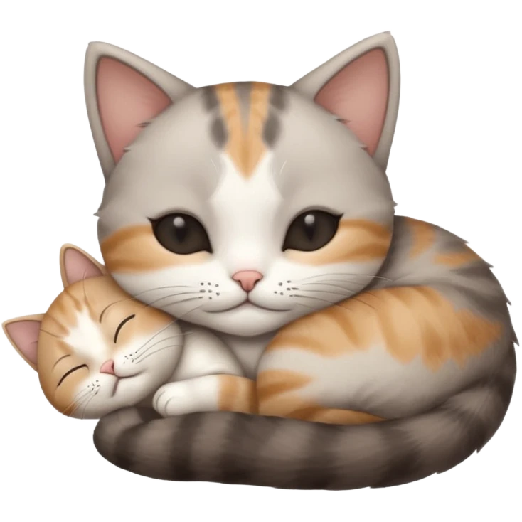 grey and white small cat with eyes closed lying down upside down tightly hugging its own face emoji