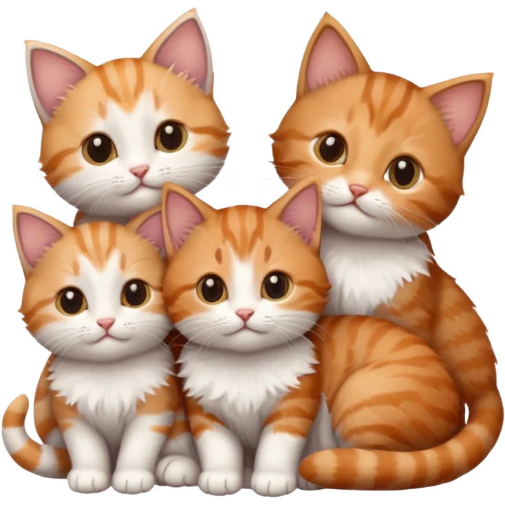 6 tiny kittens cuddling together all different colours, the first one is grey and white, the second is ginger and white and the third is brown tabby and white emoji