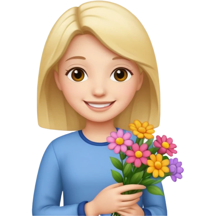 дівчинка що тримає в руках квіти emoji