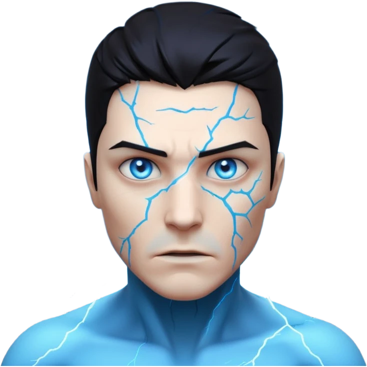 electric lab mutant portrait, head and shoulders only, glowing blue energy cracks on skin, wild hair, intense eyes, sci-fi lab accident vibe, 3D cartoon, mobile game icon style, clean background, no text, no watermark

 emoji