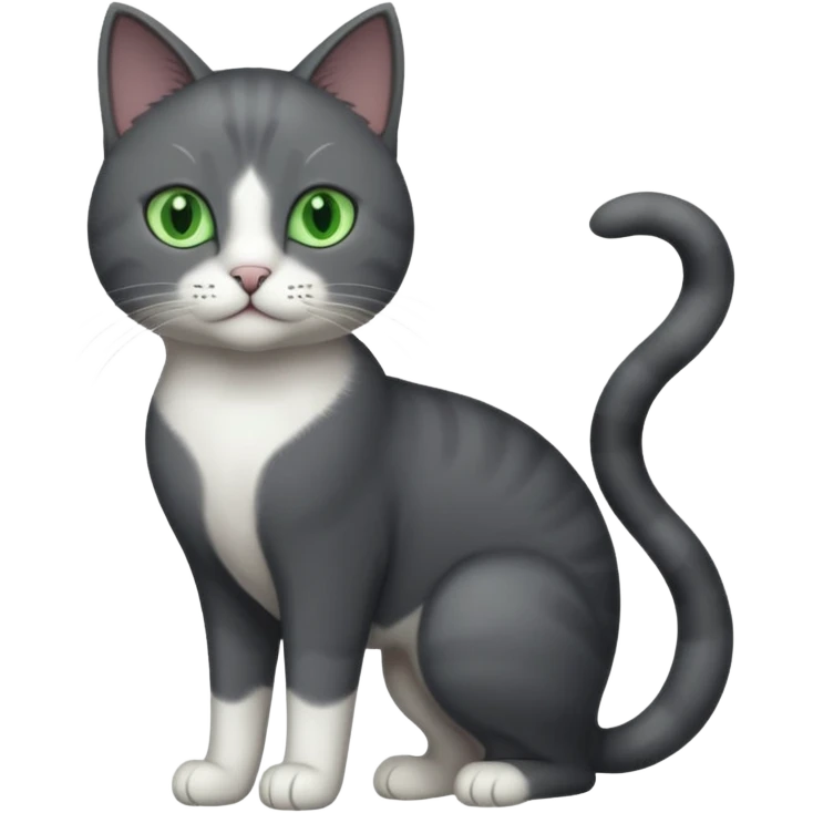 full body solid dark grey cat with green eyes, white paws and white whiskers emoji