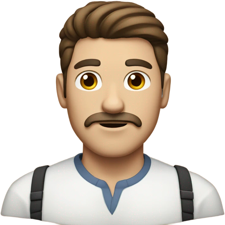 Guy brown hair, fade hair, white mustache, thick eyebrows  emoji