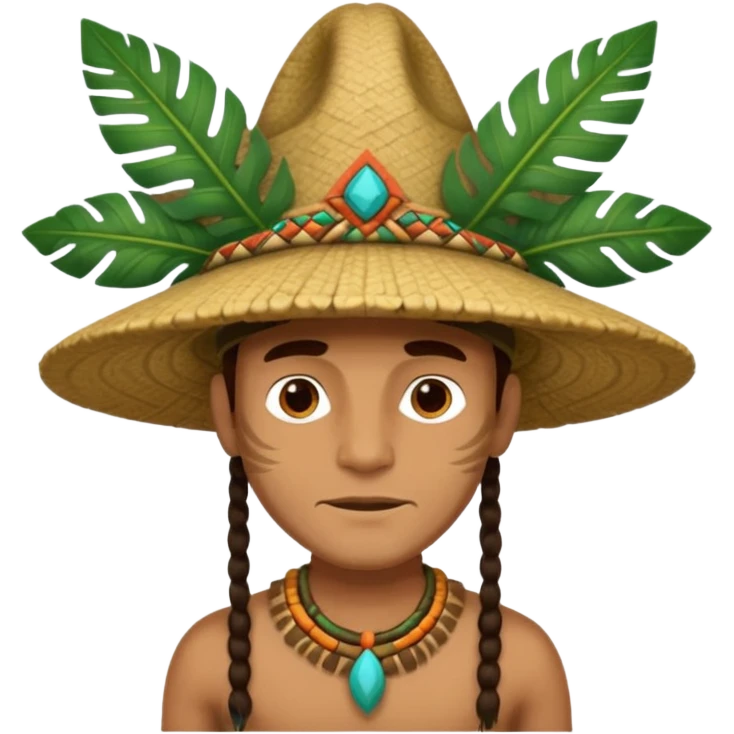 an man wearing a large leaf tribal hat emoji