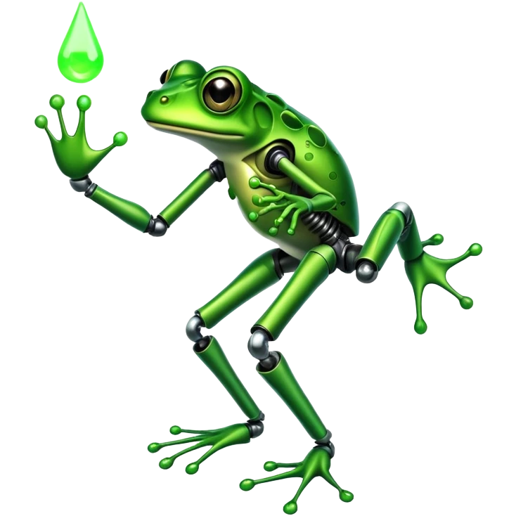 mutant frog with mechanical leg and toxic green glow emoji