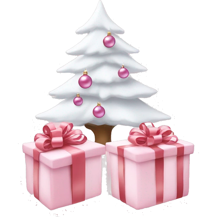Light pink Christmas gifts under a white Christmas tree  emoji
