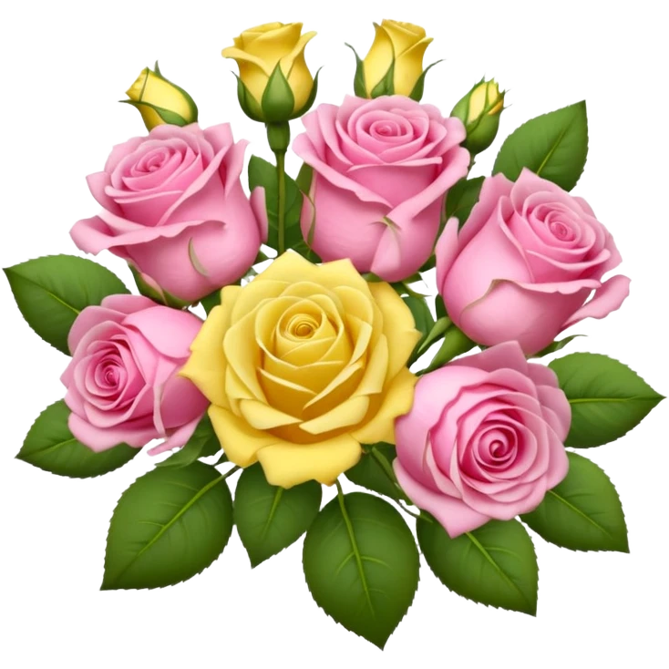 A mixed bouquet of pink roses and yellow lisianthus emoji