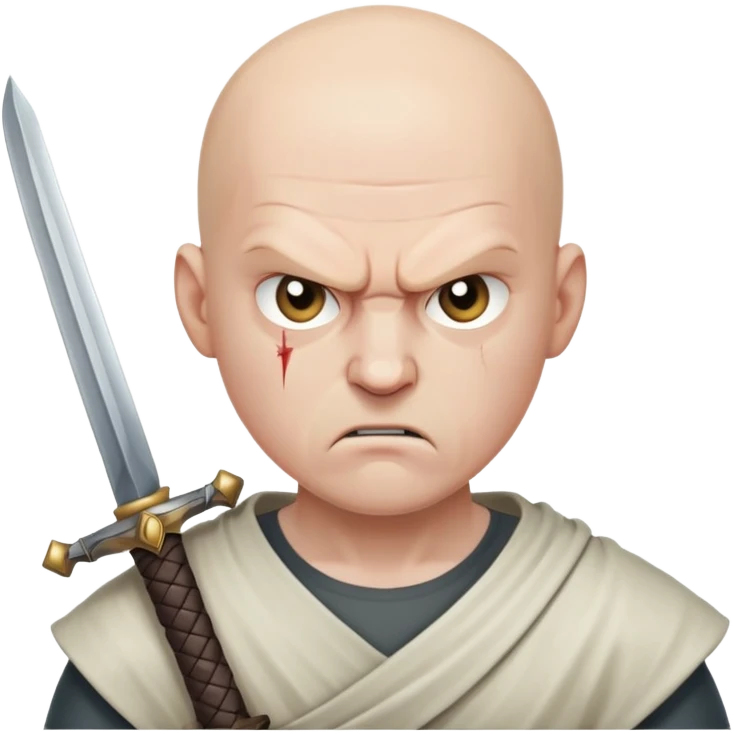 Angry Fully bald man with a sword emoji