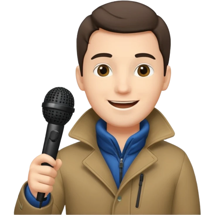 man with winter clothes holding microphone emoji