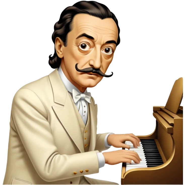 Salvador Dali with his iconic mustache playing a piano emoji