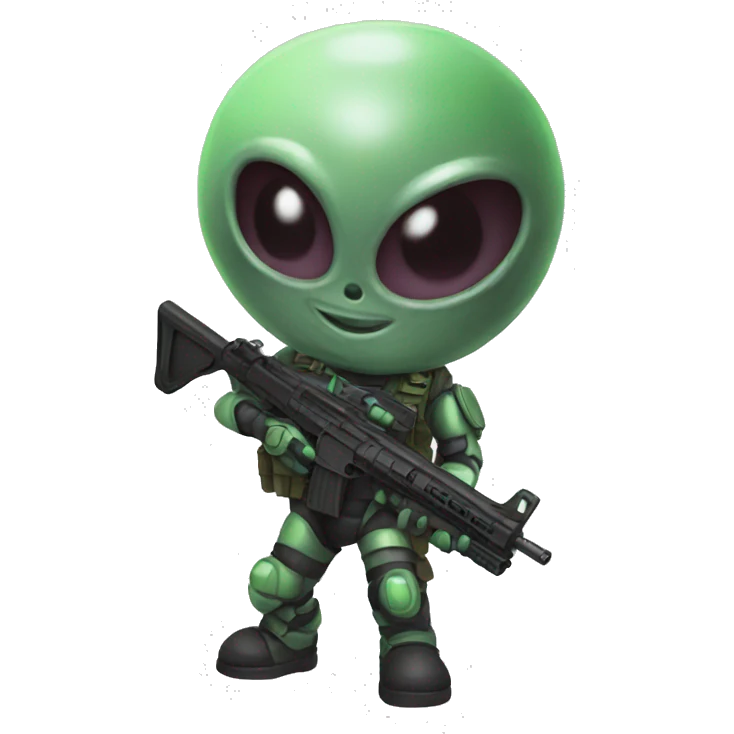 Alien playing airsoft emoji