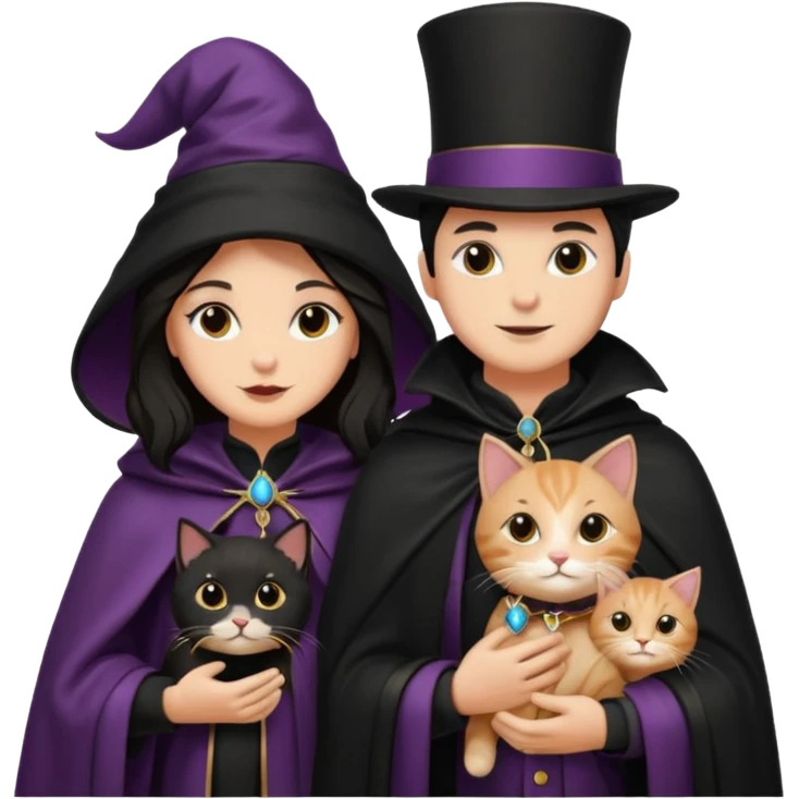 magician couple and their pet cat emoji