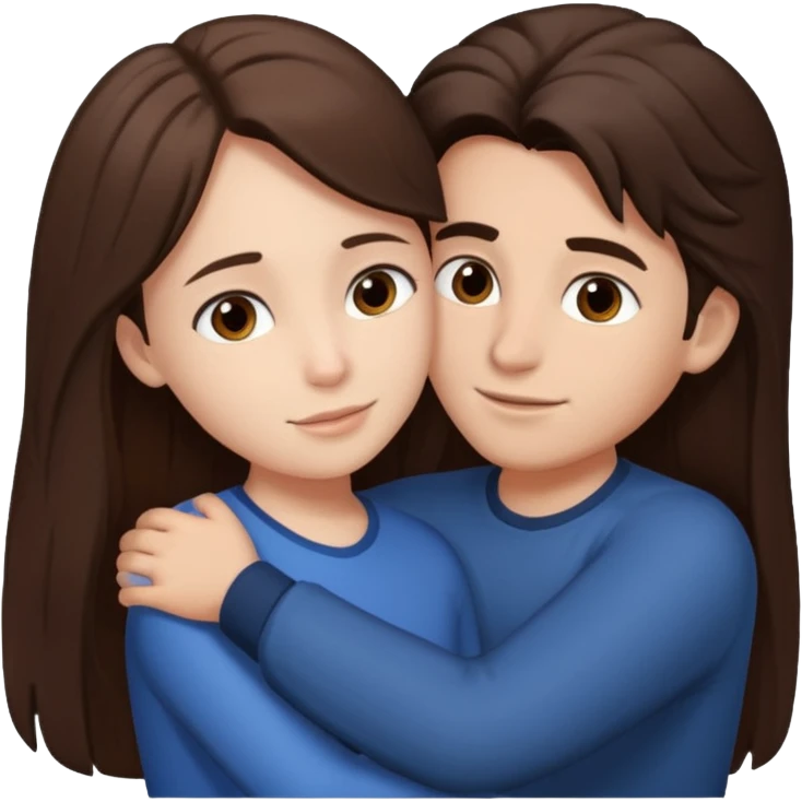 boy with dark brown hair hugging a girl with long brown hair emoji