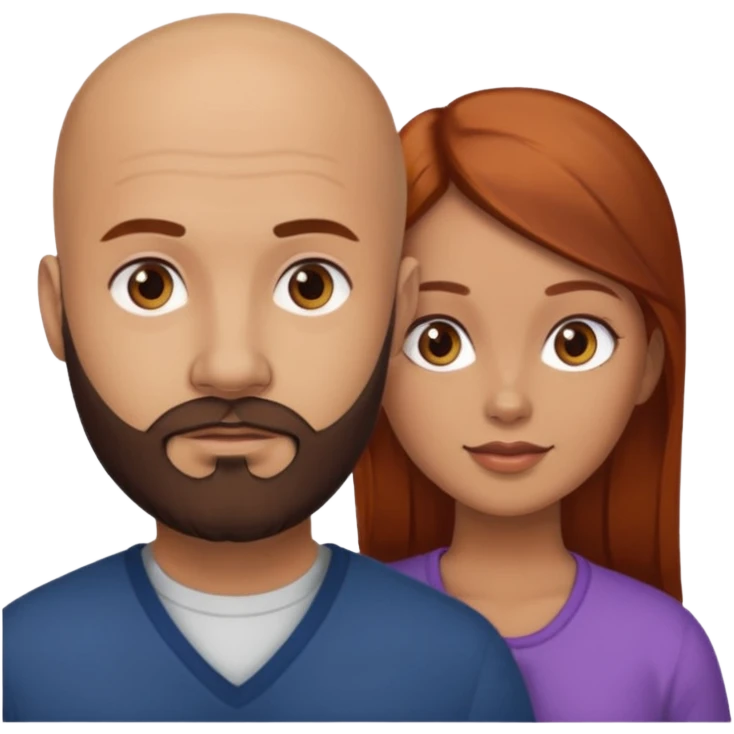 Couple. A bald man with dark brown beard and a girl with light skin. She is a redhead and has dark yellow brown auburn hair. Different skincolor. She has very light skin. emoji