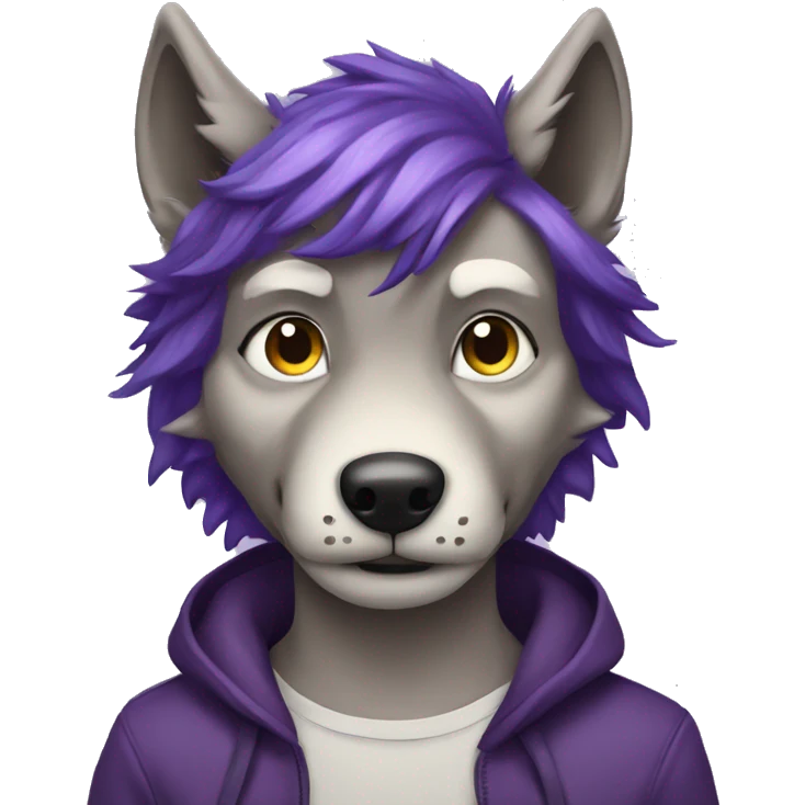 Anthropomorphic Wolf with purple hair  emoji