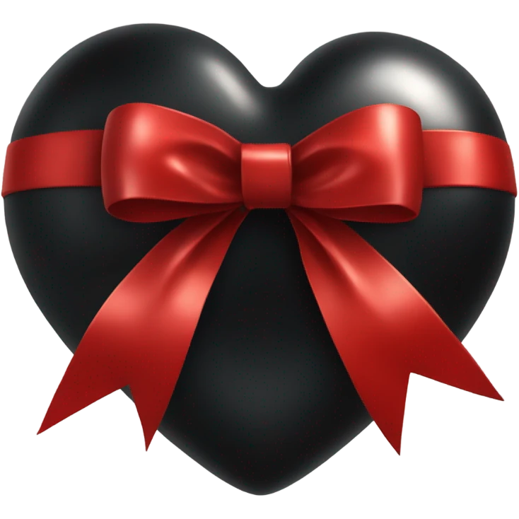 Shiny Black heart wrapped in red bow, realistic emoji